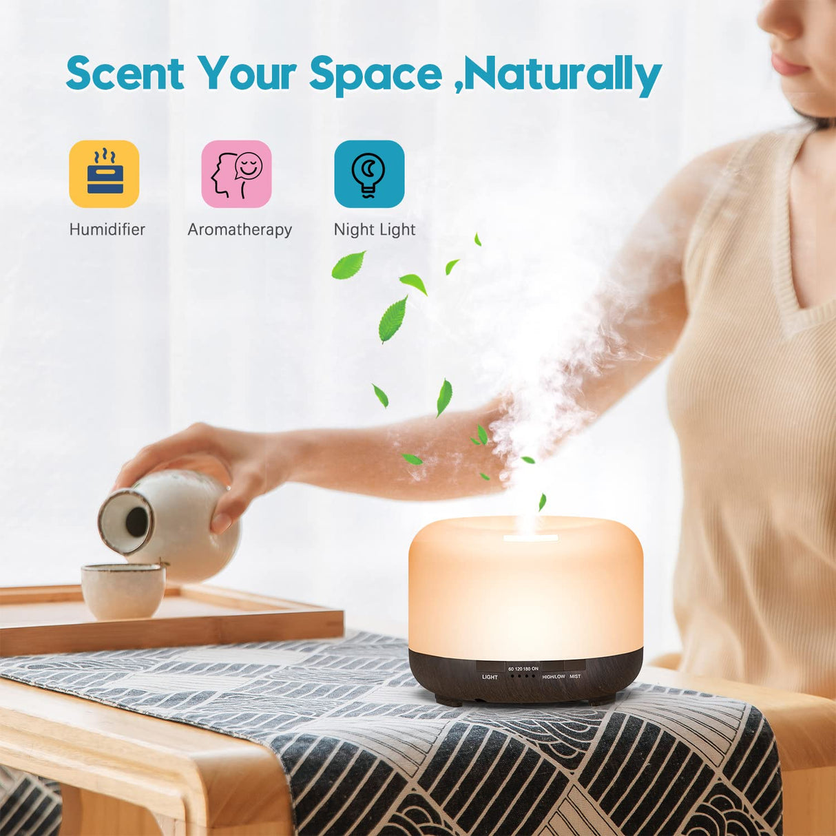 YIKUBEE Diffuser, 500ml Essential Oil Diffuser, Oil Diffuser with Remote Control, Aromatherapy Humidifier, Diffusers for Home, Diffusers for Essential Oils Large Room