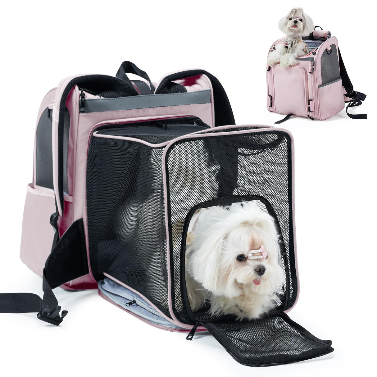 Wildgogo Expandable Pet Carrier, Airline-Approved Foldable and Detachable Backpack, Fits 13lbs Cat&11lbs Small Puppy Dog, for Car Travel,Camping and Emergency Transportation and Shelter (Pink)