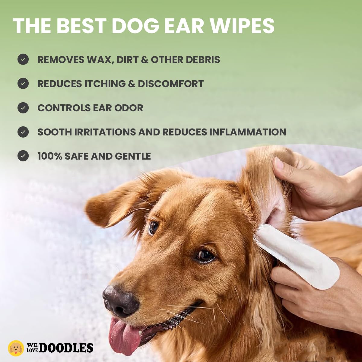 We Love Doodles Dog Ear Wipes - Pre Soaked Finger Ear Wipes for Dogs, Safe & Gentle Ear Cleaner for Dogs, Cleans & Deodorizes, Pet Wipes for Dogs, Dog Cleaning Wipes for Easy Grooming, 100 pcs