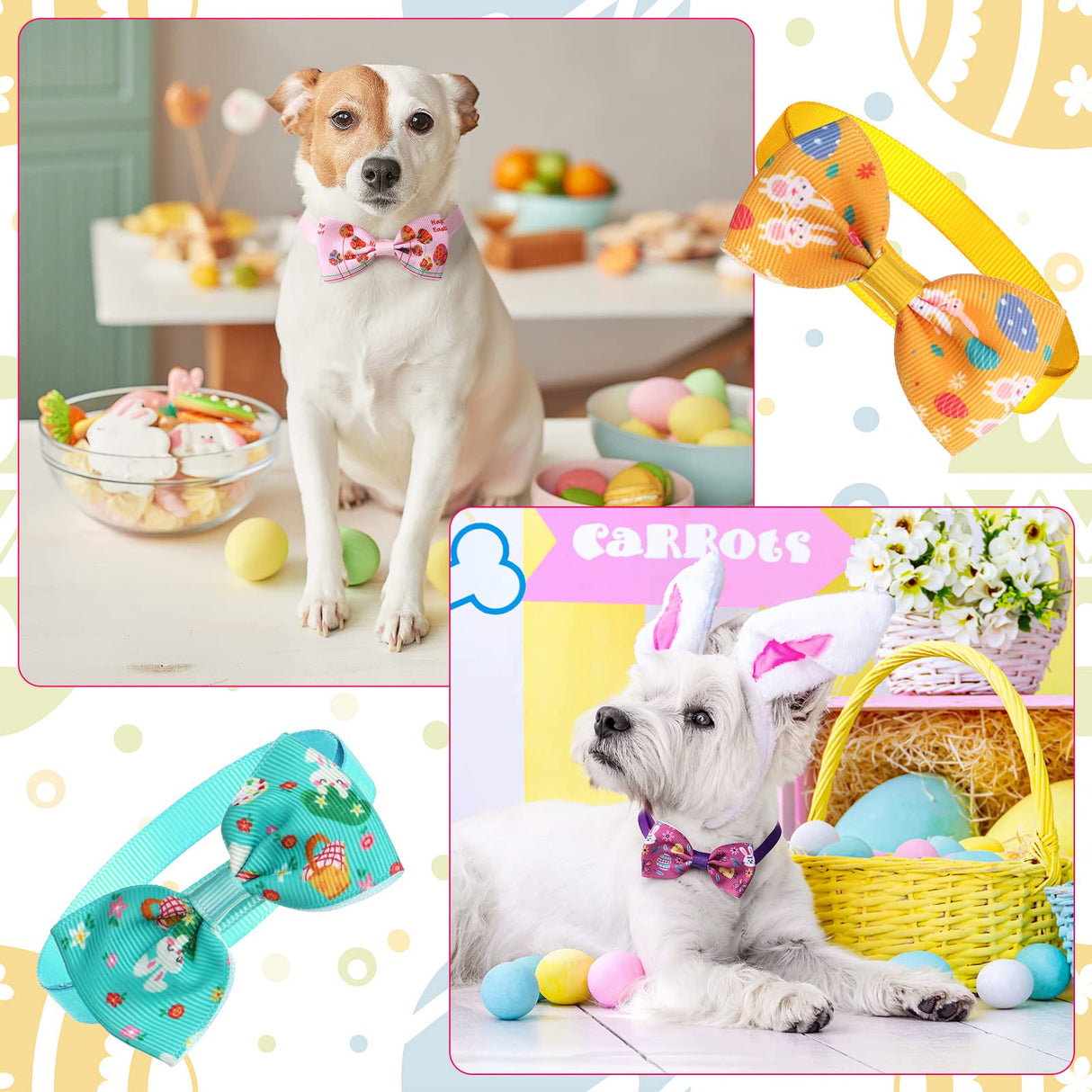 40 Pcs Easter Dog Bow Ties Set 26 Easter Gifts Pet Bowties 10 Pet Ties 4 Puppy Bandanas Dog Grooming Accessories for Bunny Cat Puppy (Egg Style)