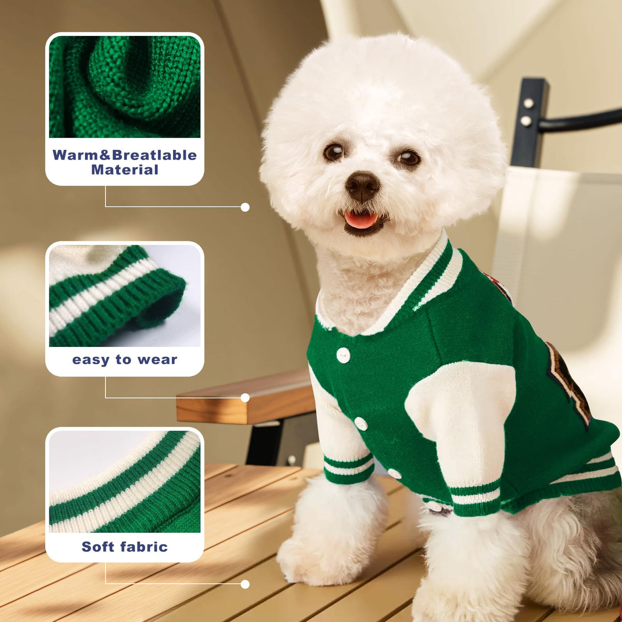 Small Dog Sweater Sweatshirt Cute Puppy Sweaters - Winter Green Warm Knitted Bear Design for Puppies (M)