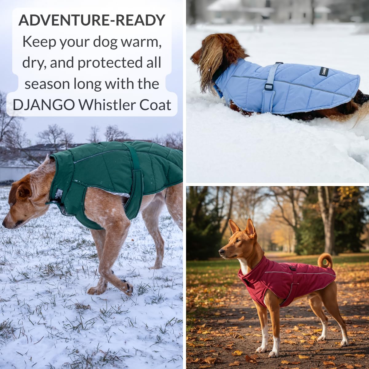 DJANGO Insulated Winter Dog Coat – Warm, Water-Repellent Puffer Jacket for Small Dogs, Dachshunds & Puppies – Adjustable, Reflective Cold-Weather Dog Coat with Harness Hole – Firelight Red, Small