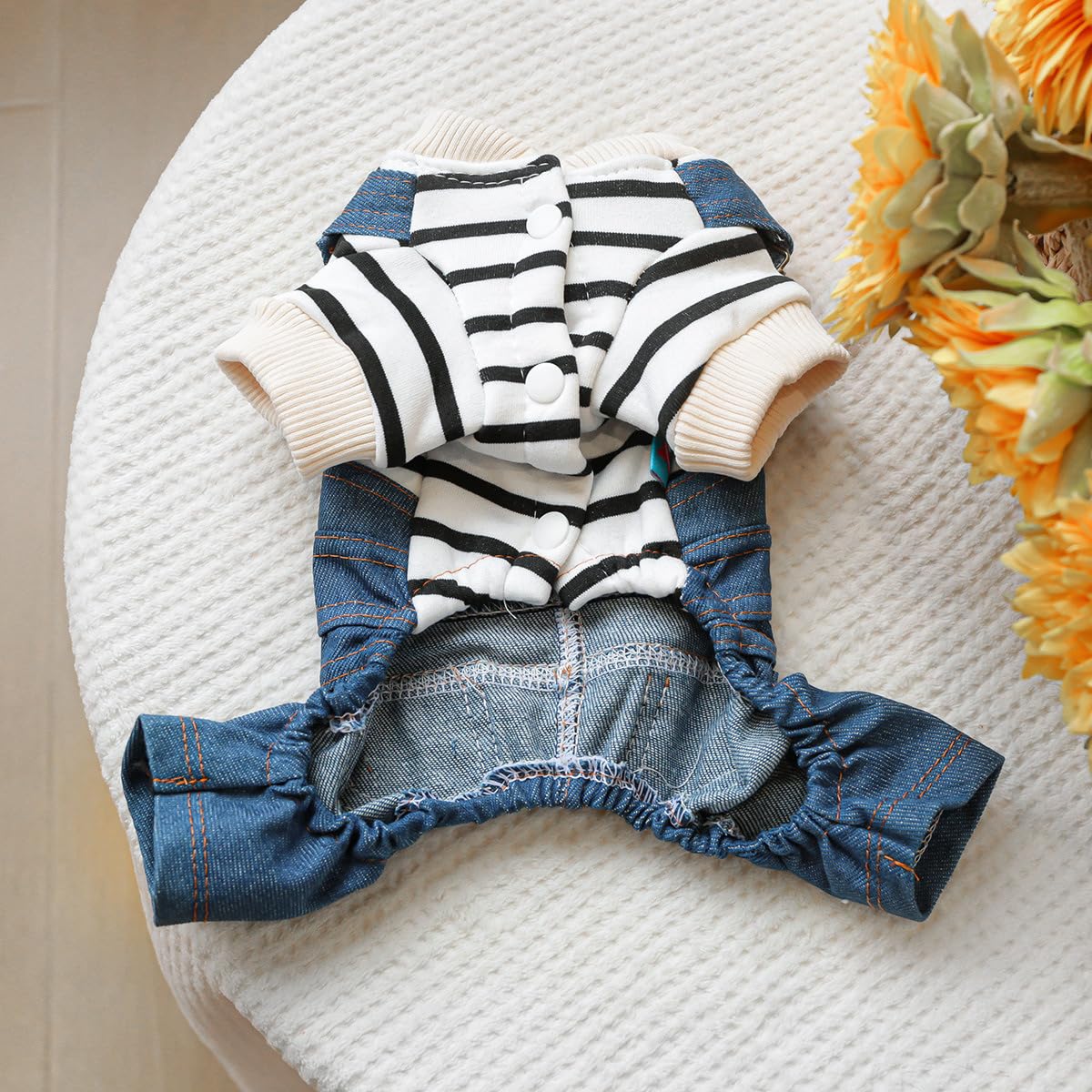 Dog Comfortable Soft Overalls Puppy Cute Sweater Shirt Corduroy Pants One-Piece Outfit Pet Stylish Winter Clothes for Small Dogs Chihuahua Dachshund Daily Holiday Jumpsuit Costume