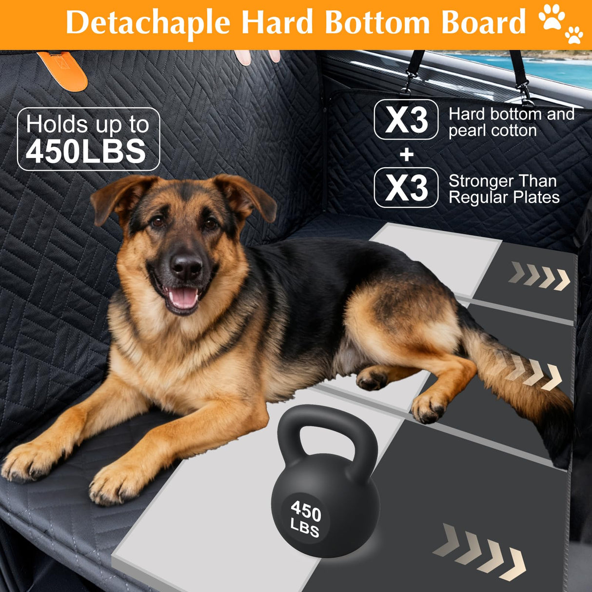 jov5tic Dog Truck Seat Cover for Back Seat,Hard Bottom Dog Hammock for Car, Pet Bed Extender for 2-4 Large Dogs with Waterproof Fabric,Holds 420 lbs Pet Hammock for Crew Cab Truck/SUV(Black,XL Size)