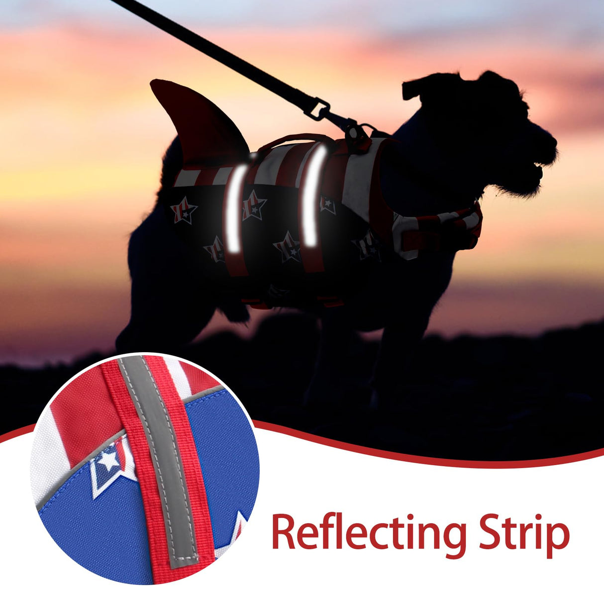 Baipesiy Dog Life Jacket, American Flag Ripstop Shark Dog Life Vest for Swimming & Boating, High Buoyancy Reflective Pet Vest with Rescue Handle, for X-Small/Medium/Large/X-Large Dogs (USA Flag, M)