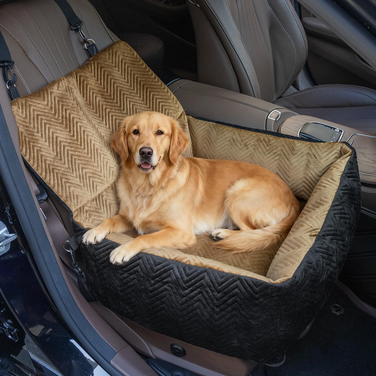 RUONARIER Dog Car Seat for Small Dogs,Medium Dog Car Bed with Detachable Washable Cover,Pet Puppy Booster Cars Seats with Safety Belt Up to 30 lbs(Black V)