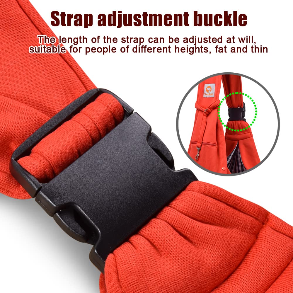 Tomkas Small Dog Sling Carrier - Zipper Pocket & Adjustable Strap - for 3-10 lbs Pets(Red)