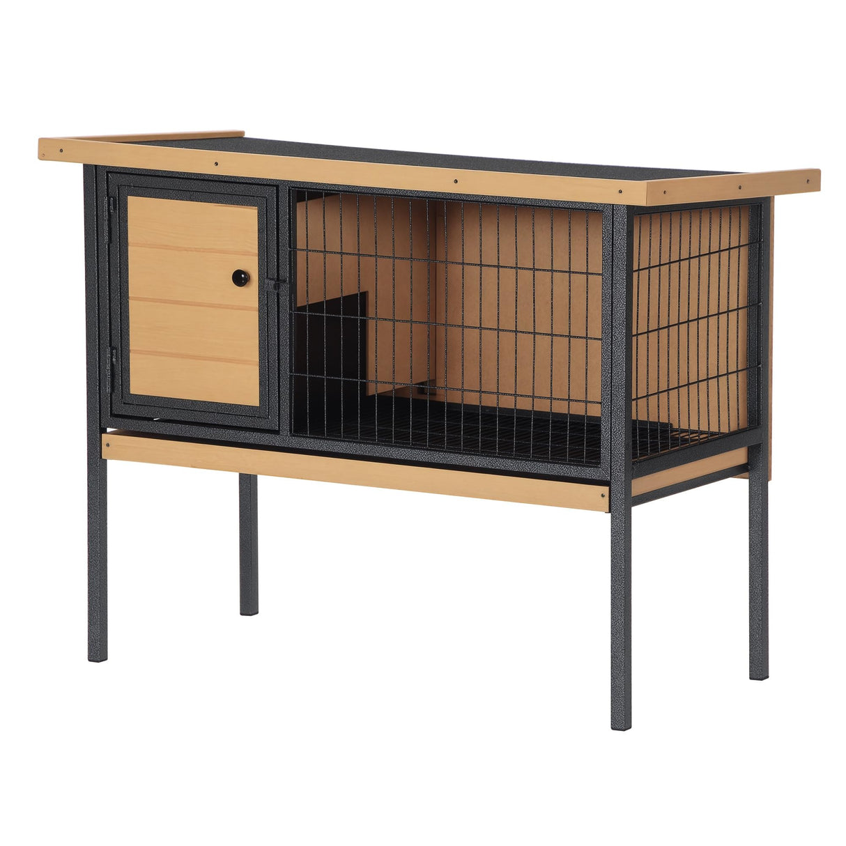 PawHut Rabbit Hutch Elevated Bunny Cage Small Animal Habitat with Metal Frame, No Leak Tray, Metal Wire Pan, Openable Water-Resistant Asphalt Roof for Rabbits, Chickens, Ducks, Indoor/Outdoor Natural
