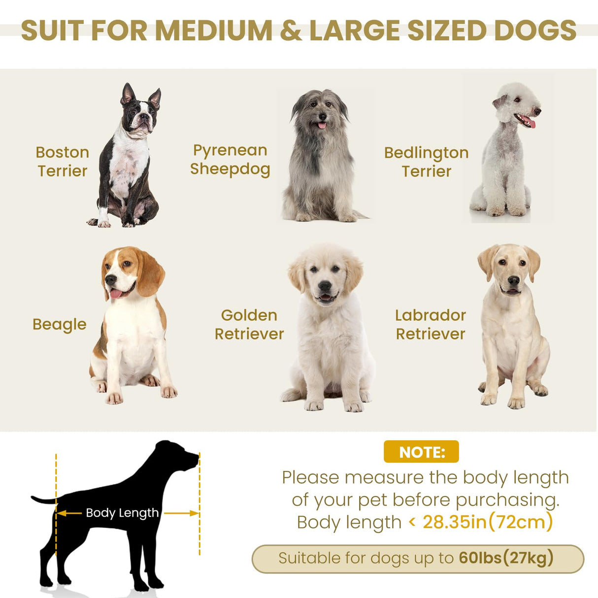 KrenzhHome Elevated Dog Sofa with Backrest and Armrests, Button Tufted Dog Couch Bed with Soft Cushion for Medium Dogs, Stylish Lounging Bed Pet Couch Chair, 60Lbs Weight Capacity, Beige