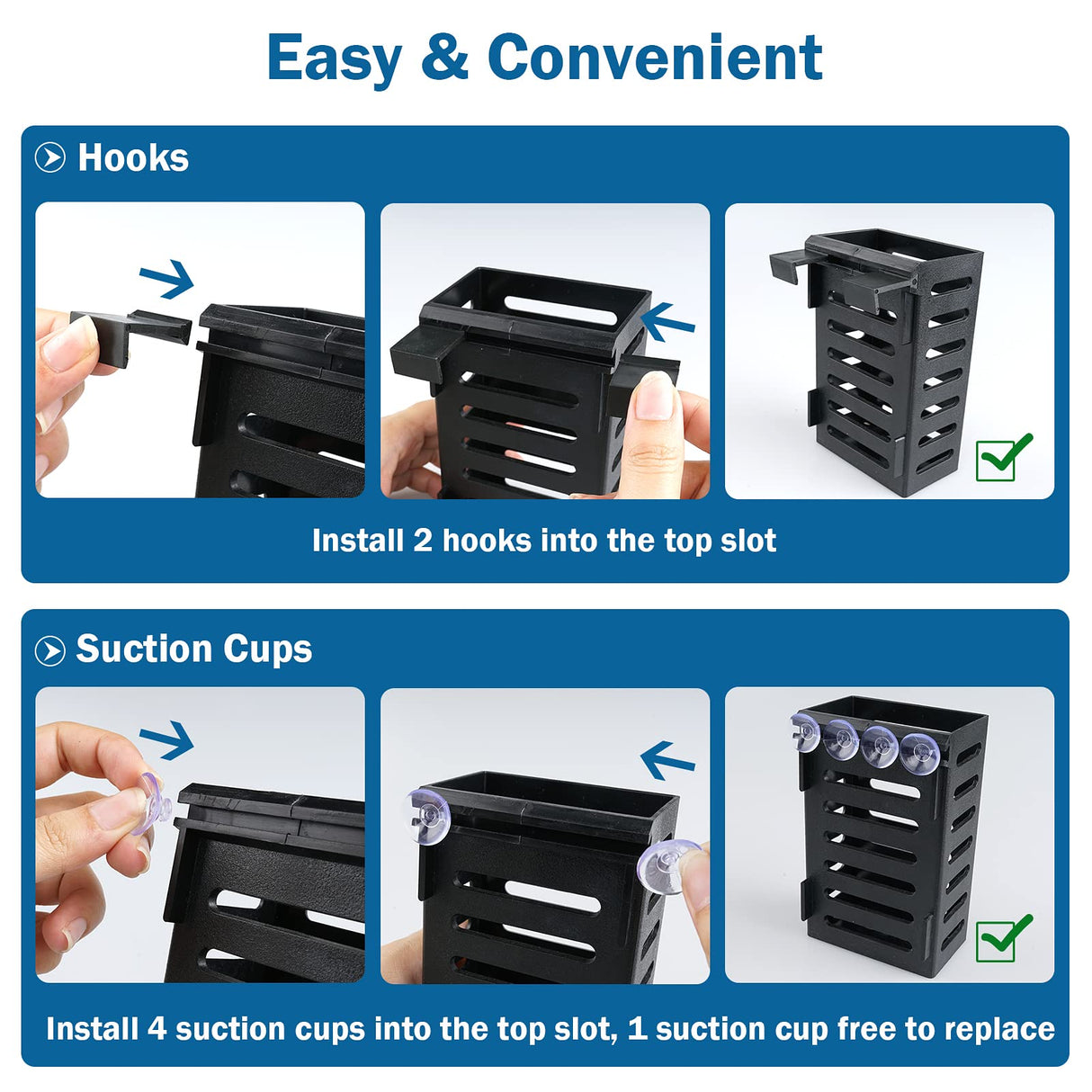 Uprony Aquarium Plant Holder 4 PCS Hanging Aquatic Plant Pot with 24 Hooks and 20 Suction Cups for Fish Tank Aquarium Planter and Aquascape Decorations (Black)