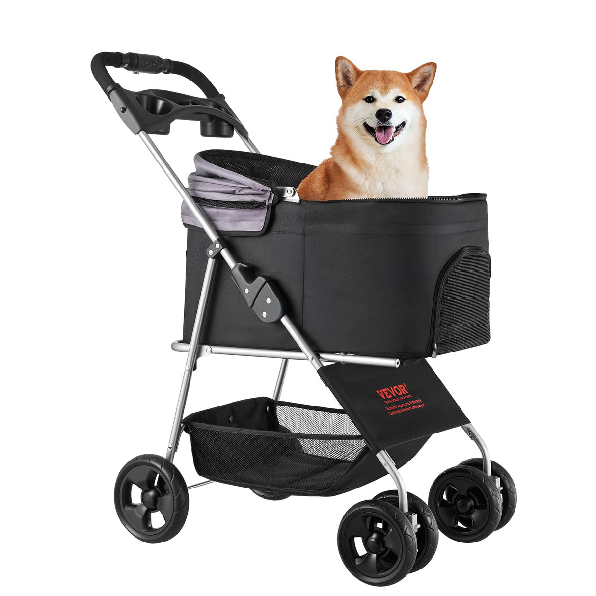 VEVOR Pet Stroller, 35 lbs Weight Capacity, Foldable Dog Stroller Cart, 4 Wheels Cats Strollers with with Detachable Carrier & Mesh Windows, Portable Design with Brake for Small to Medium Pets