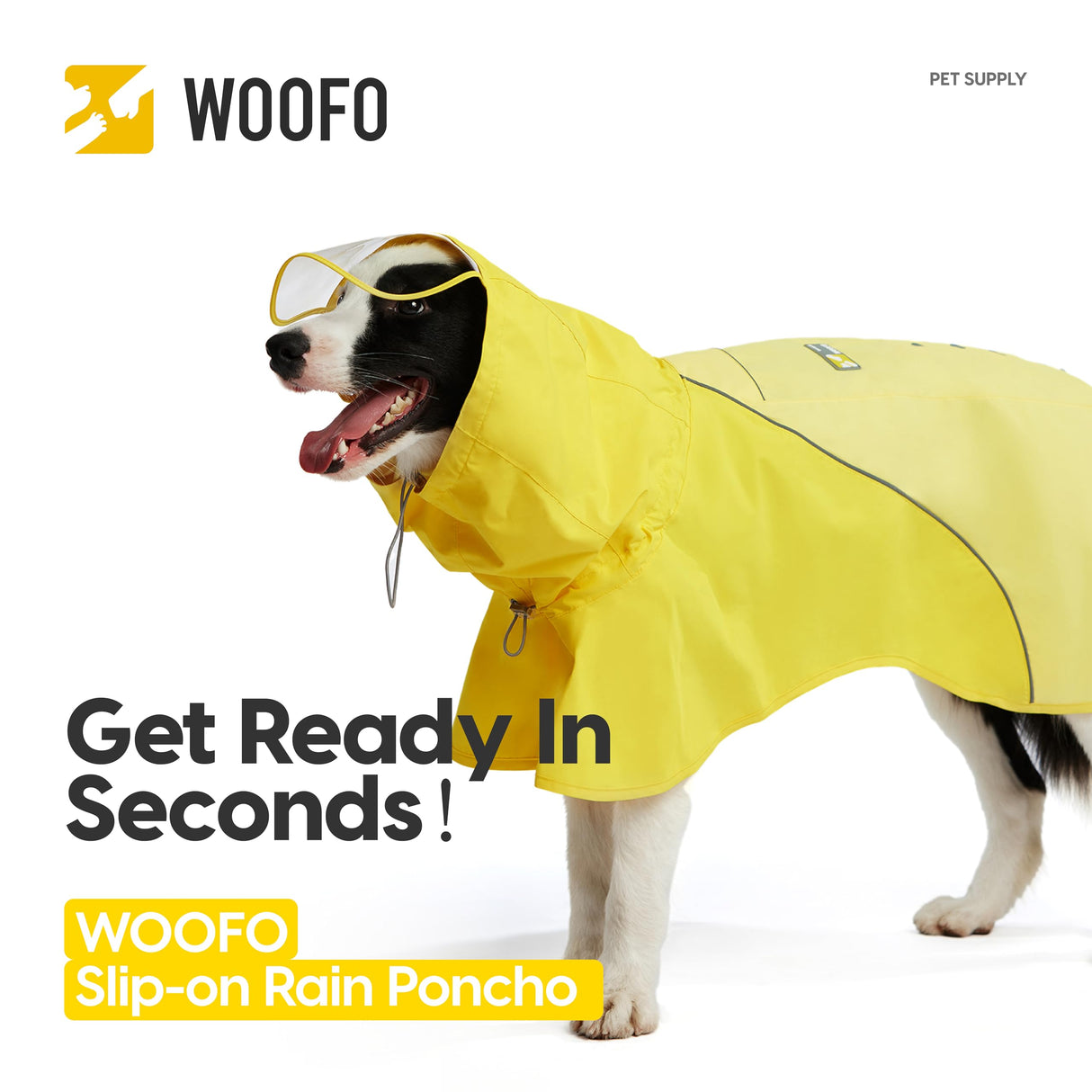 WOOFO Slip-On Dog Rain Poncho, Quick & Easy to Wear Dog Raincoat, Unrestricted, Super Lightweight, and Waterproof Rain Jacket for All Breeds, Adjustable and Reflective (Grey, Small)