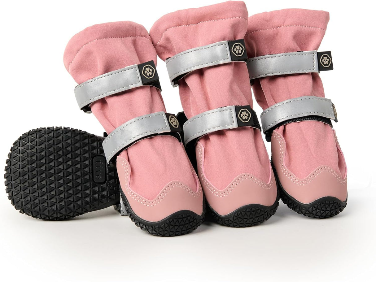 Spark Paws Dog Rainboots, Waterproof Dog Shoes for Medium to Large Dogs, Non Slip, Dog Booties and Paw Protectors - 4PCS Doggie Hiking Boots with Reflective Straps - Pink