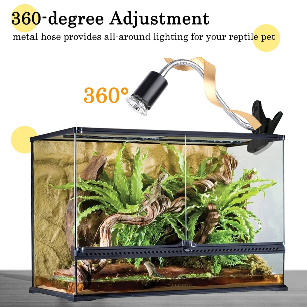 LUCKY HERP Reptile Heat Lamp with Clamp, Aquarium Turtle Tank Basking Light with 360° Rotatable Timing & Dimming and 2 Pack 50W UVA UVB Heat Light Bulb for Turtle Tortoise Lizard
