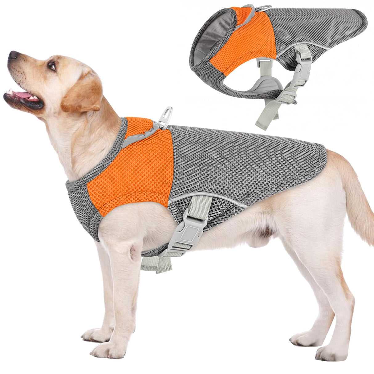 AOFITEE Dog Cooling Vest, Lightweight Cooling Jacket for Dogs, Breathable Dog Cooler Shirt with Harness D-Ring, Pet Sun Shirt UV Protection Ice Vest for Small Medium and Large Dogs, Orange XXL