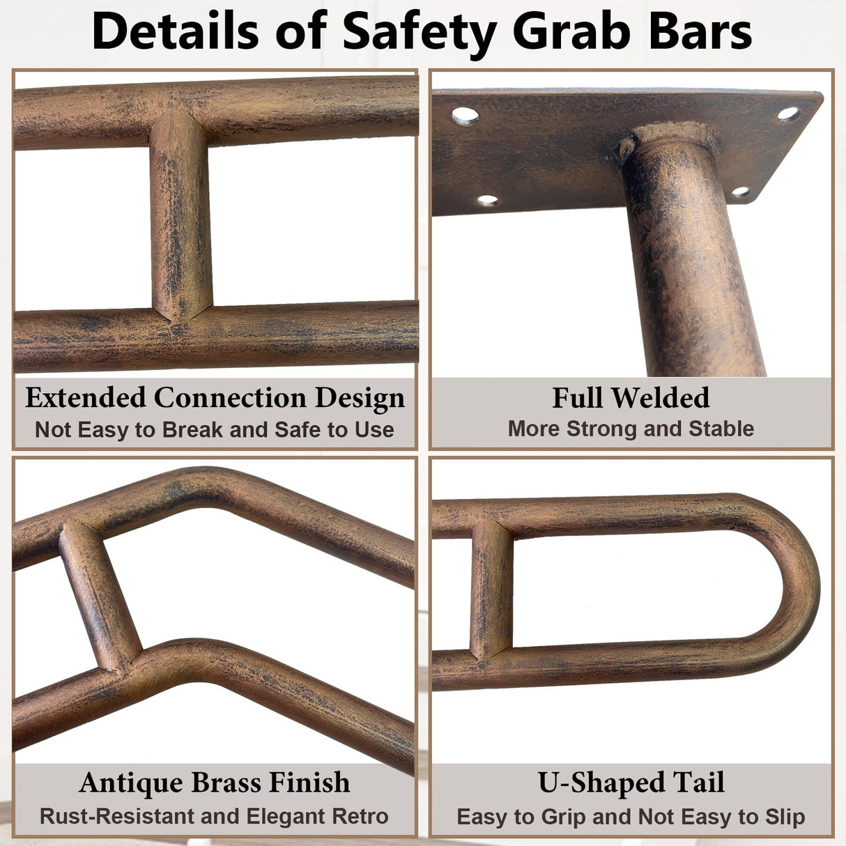 2 Pack Hand Rails for Outdoor 1-3 Steps, 27" Bent Wall Mount Handrail, Antique Metal Stair Handrails, Grab Bars with 2 Anti-Skid Crossbar for Garage Porch Stairs for Elderly Kids Disabled