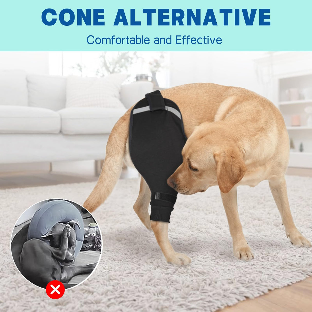 Petdream Dog Rear Leg Sleeve to Stop Licking, Upgraded Leg Shap to Stop Slipping, for TPLO Surgery, Skin Conditions, Wounds, Breathable Soft Fabric (Black, Left Leg, XXL)
