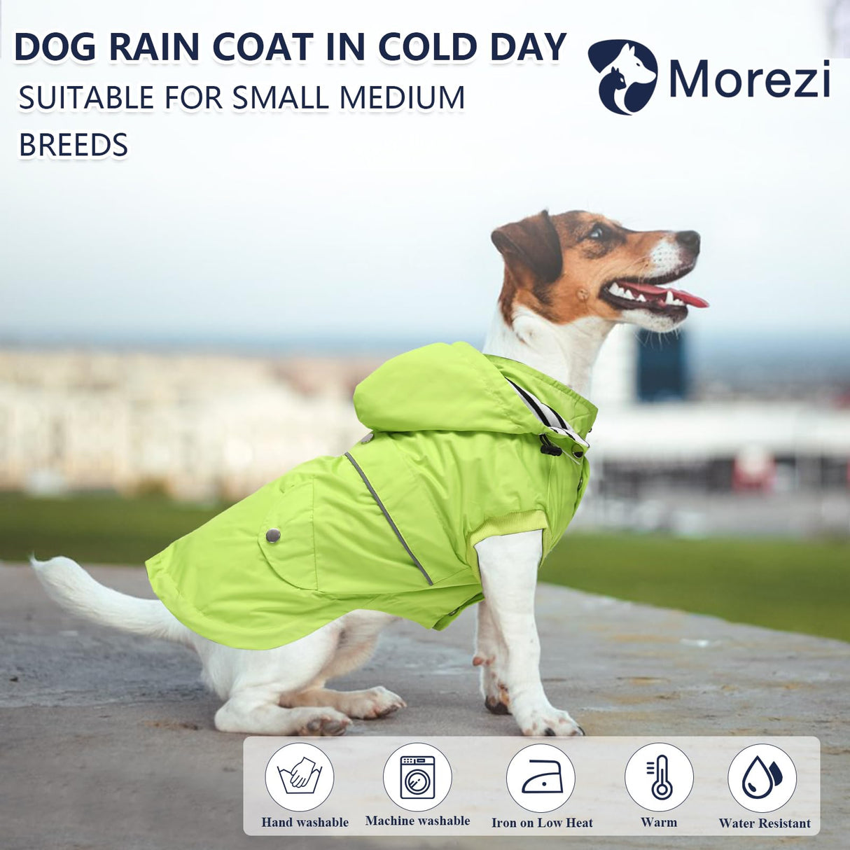 Dog Raincoat Waterproof Raincoats Dog rain Jacket Buttons Zipper Hood Drawstring Suitable for Small Medium Yorkie Terrier Schnauzer Poodle Border Collie Labrador 8lbs to 80lbs Green M