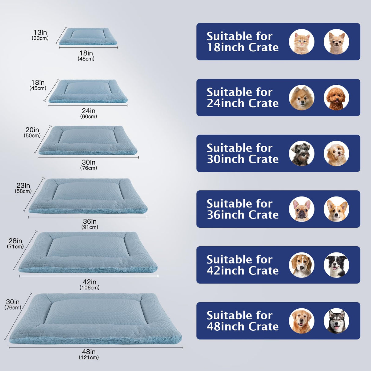 Vetasac Dog Bed Mat, Crate Pad Reversible,Soft Kennel Pad, Washable Dog Crate Mat (Cool and Warm),Pet Sleeping Mattress for Small Medium Dogs XB009 (42''x28'',Blue)