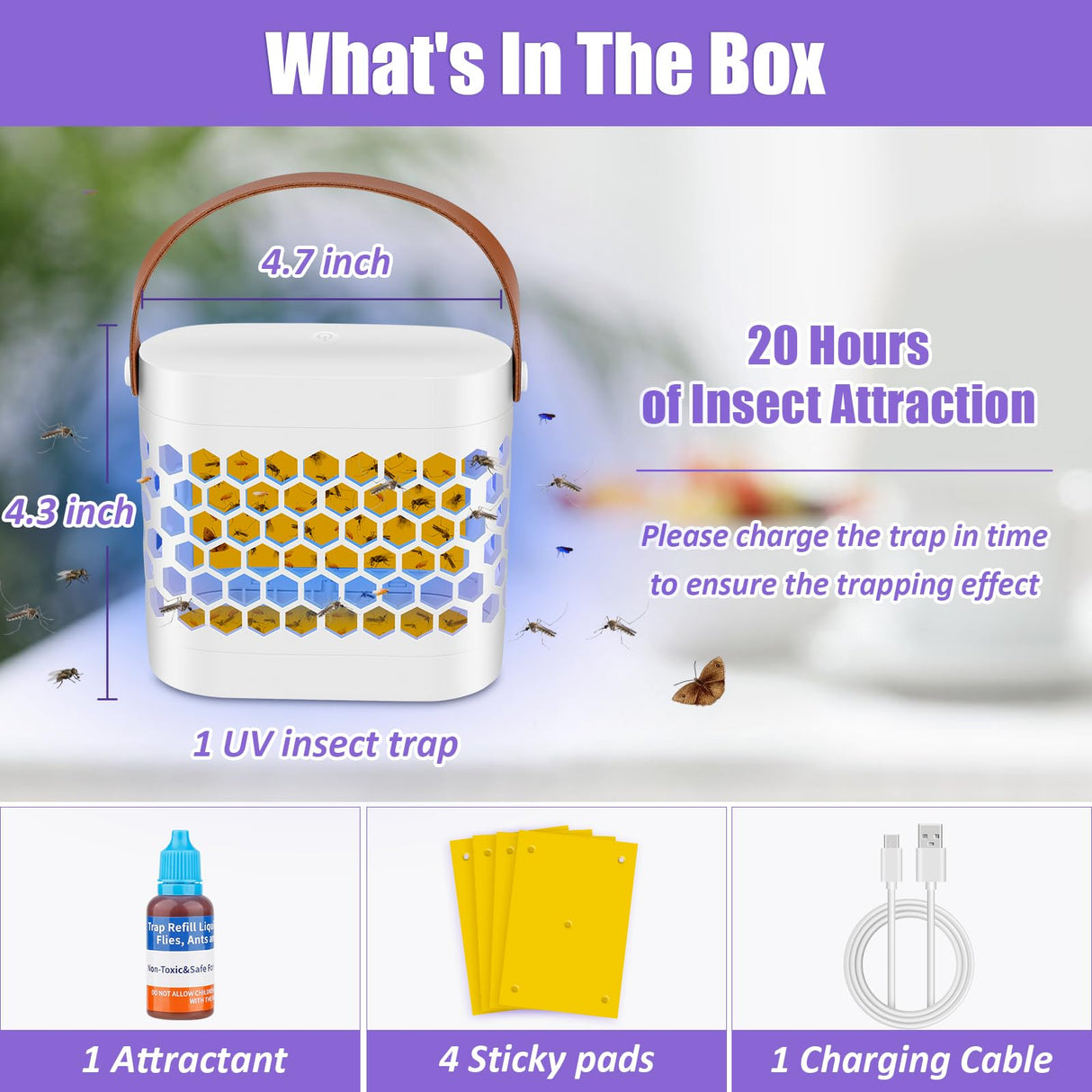 Flying Insect Trap, Upgrade Gnat Traps for House Indoor Outdoor, Rechargeable Portable 2-in-1 Fruit Fly & Flying Insect Trap, Safe Non-Toxic Gnat Killer UV Light Bug Catcher with Sticky Pad/Attractant