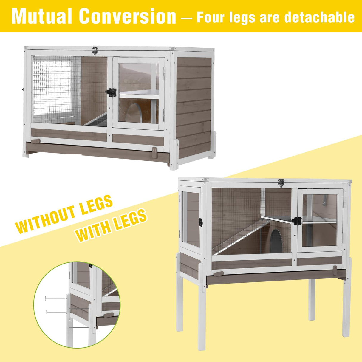 Aivituvin 2-Story Indoor Rabbit Hutch Guinea Pig Cage with Stand, Wooden Bunny Cage Small Animal Cages with Chew-Proof Ramp, Pull-Out Tray & Leakproof PVC Layer (Brown)