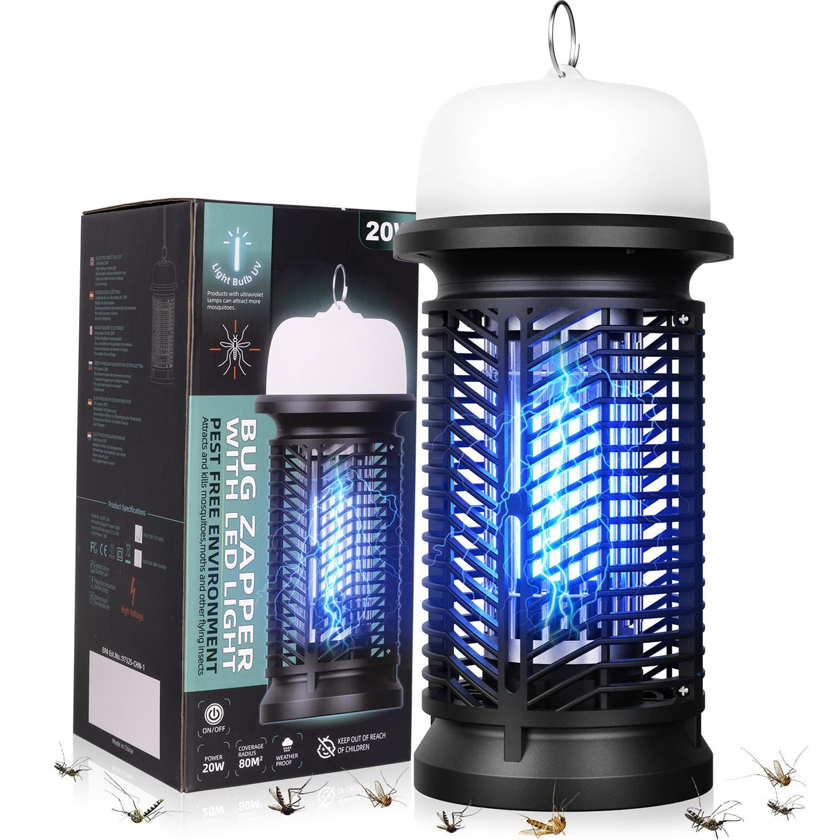 DEEZEE Bug Zapper Outdoor Indoor,Mosquito Zapper with LED Light,4200V Electric Fly Zapper,20W Insect Zapper&Mosquito Killer lamp for Home, Patio, Kitchen, Backyard, Camping, Plug-in