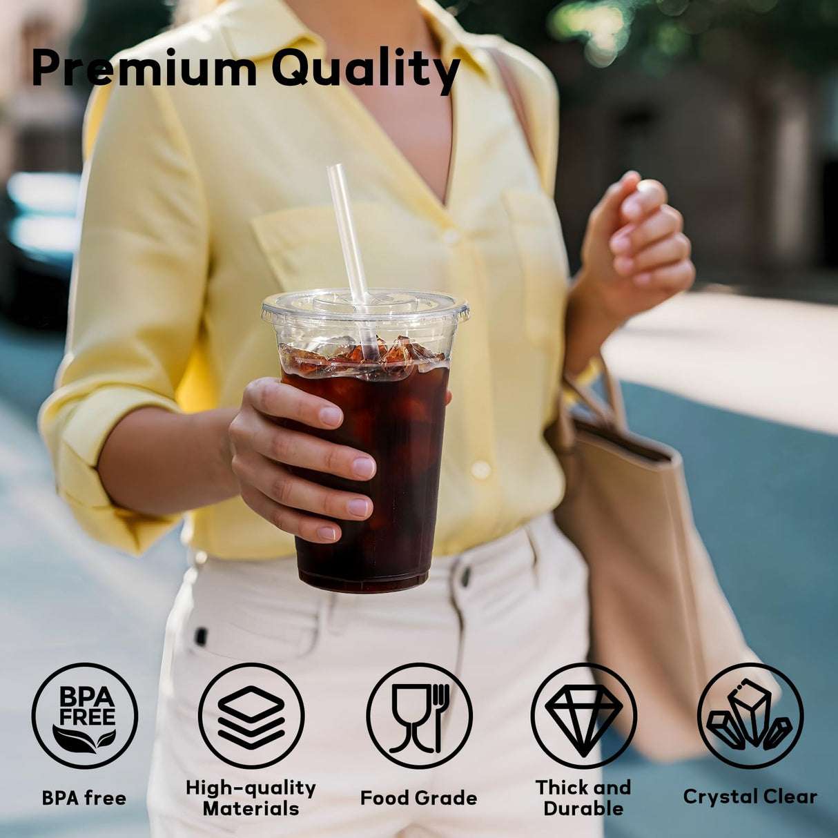 25 Pack - 16 oz Plastic Cups with Lids and Straws, Clear Iced Coffee Cups with Lids, Disposable Cups with Lids for Cold Drinks, Iced Tea, Milkshakes, Smoothies - Durable & BPA Free