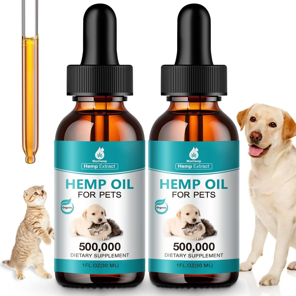 MaxHemp 2 Packs Pet Hemp Oil for Dogs and Cats- Anxiety, Stress Pain Holistic Inflammation Relief - for Joint Hip Аrthritis, Calming Oil Drop, Organic Pets Treats