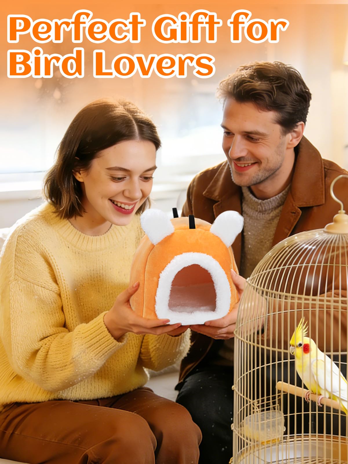 MEWTOGO Stable Warm Bird Nest - Winter Plush Comfortable Bird House with Strong Load-Bearing Mat & Wide Entry for Cage Accessories, Medium Birds Bed for Cockatiel Lovebirds Quaker