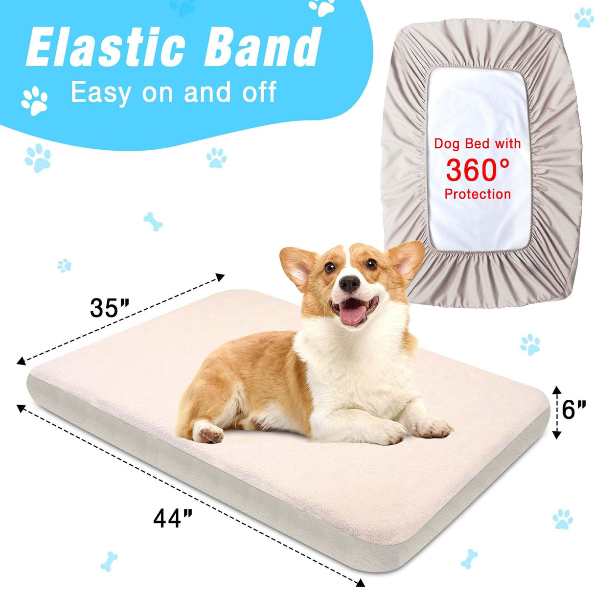 Dog Bed Covers Replacement Washable 100% Waterproof Dog Bed Sheets, Soft & Noiseless Pet Bed Cover 2 Pack 44" x 35" Beige
