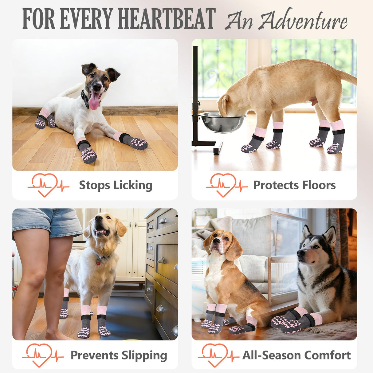 AIEDOULER Anti Slip Dog Socks to Prevent Licking Paws, Double-Sided Grippy Dog Socks for Hardwood Floors, No Twist Paw Protector for Hot/Cold Pavement, Dog Booties for Small Medium Large Senior Dogs