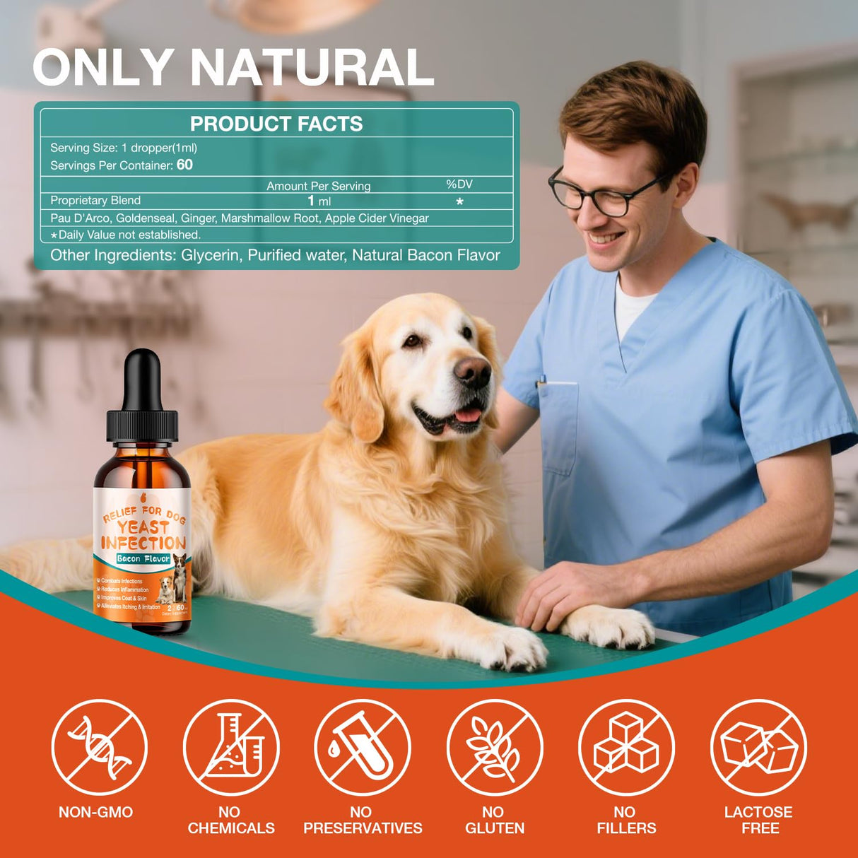 Dog Yeast Infection Treatment - 60ml Yeast Infection Drops for Dogs | Dog Yeast Treatment for Ear, Paw & Skin Itch Relief, Natural Herbal Supplement
