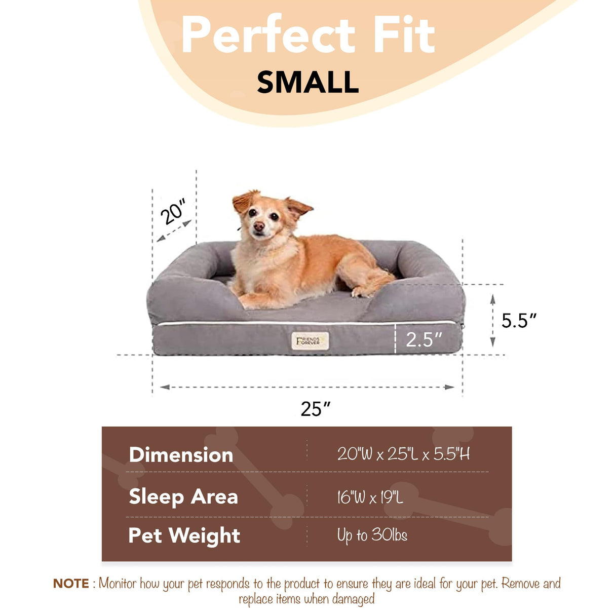 Chester Small Dog Bed - Orthopedic Memory Foam Mattress, Calming Couch, Wall Rim Pillow, Water Resistant, Washable Cover, Non-Slip, Cocoa Brown