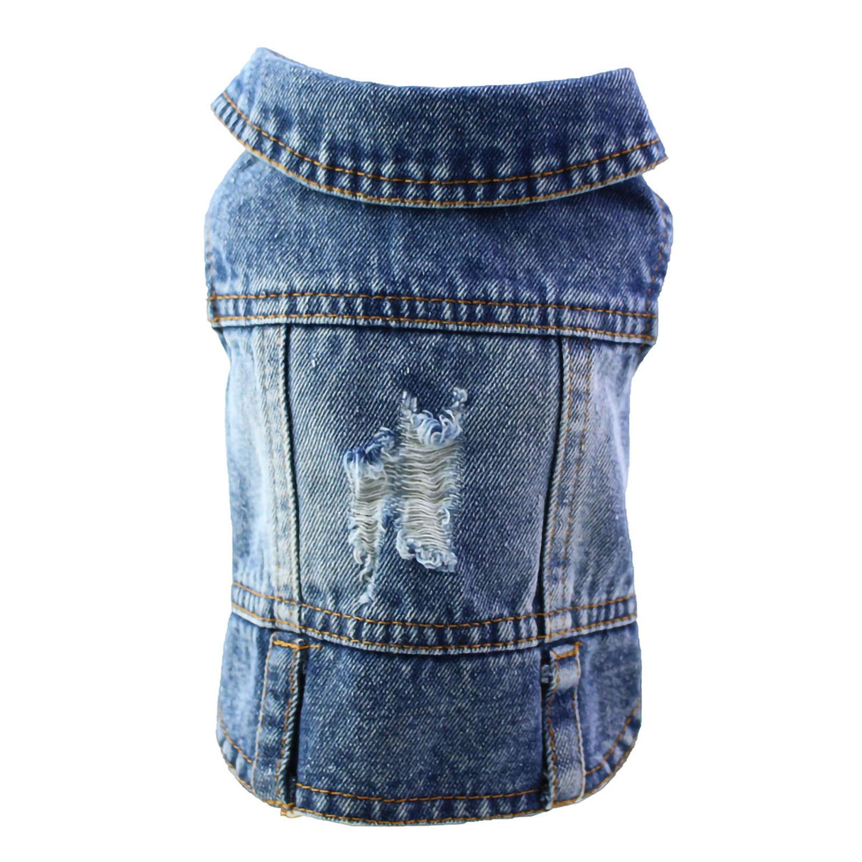 Puppy Denim Dog Jeans Jacket for Small Medium Dogs & Cats - Vintage Washed Lapel Vests with Scratch-Resistant Design