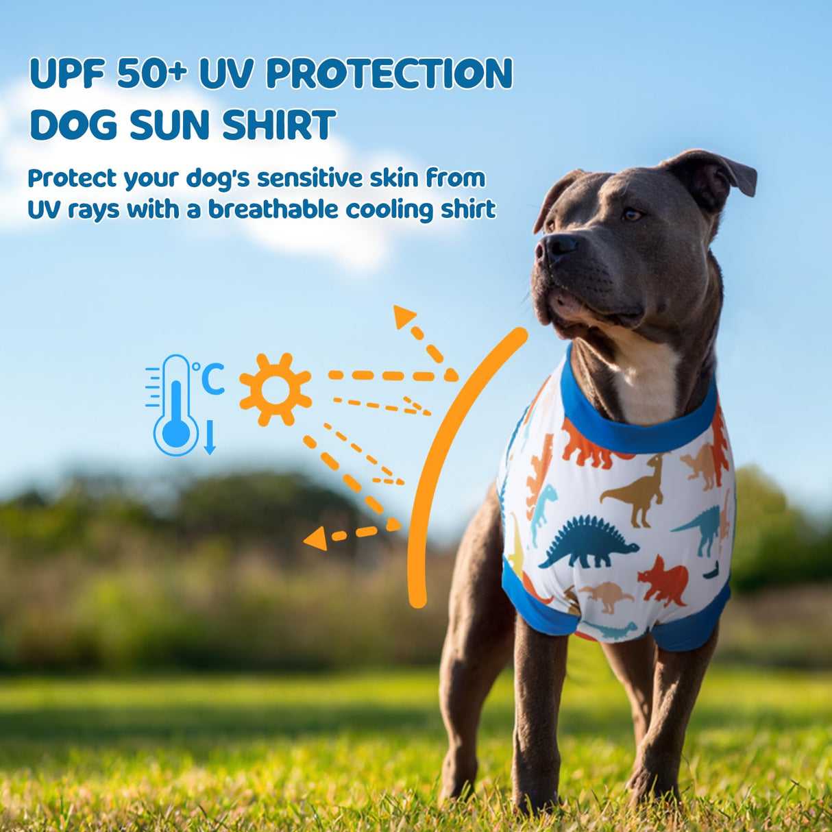 UNIPUP UPF 50+ Sun Protection Dog Shirt - Sleeveless Cooling Vest for Large Dogs Boy, Quick-Dry Pet T-Shirt with Funny Dinosaur Horns, UV Protective Breathable Dog Clothes U-COSBX02XXL