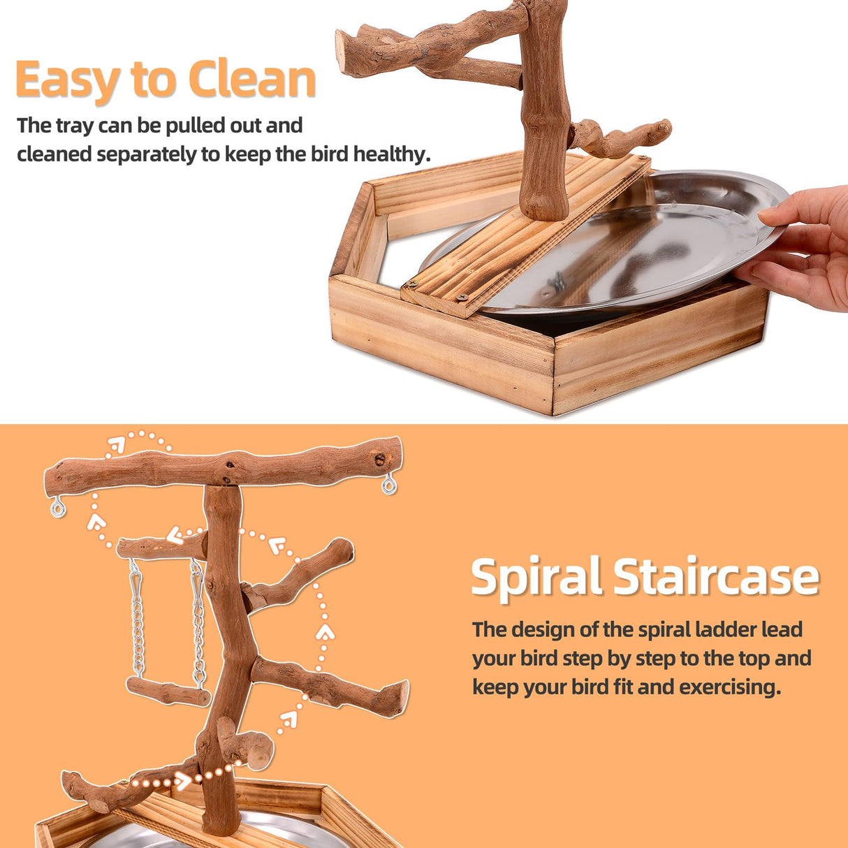LIMIO Natural Grape Wood Bird Parakeet Playground - Perch Stand for Parakeets, Cockatiels, and Small Birds Toys
