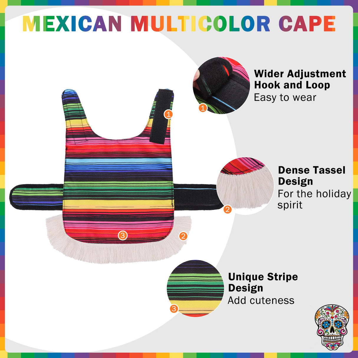 SCENEREAL Mexican Serape Dog Costume, Dog Sombrero Hat Pet Bandana Poncho Costume, Stitch Funny Dogs Colthes with Cowboy Hat for Small Medium Dogs, Chihuahua Clothes for Halloween Party Decorations