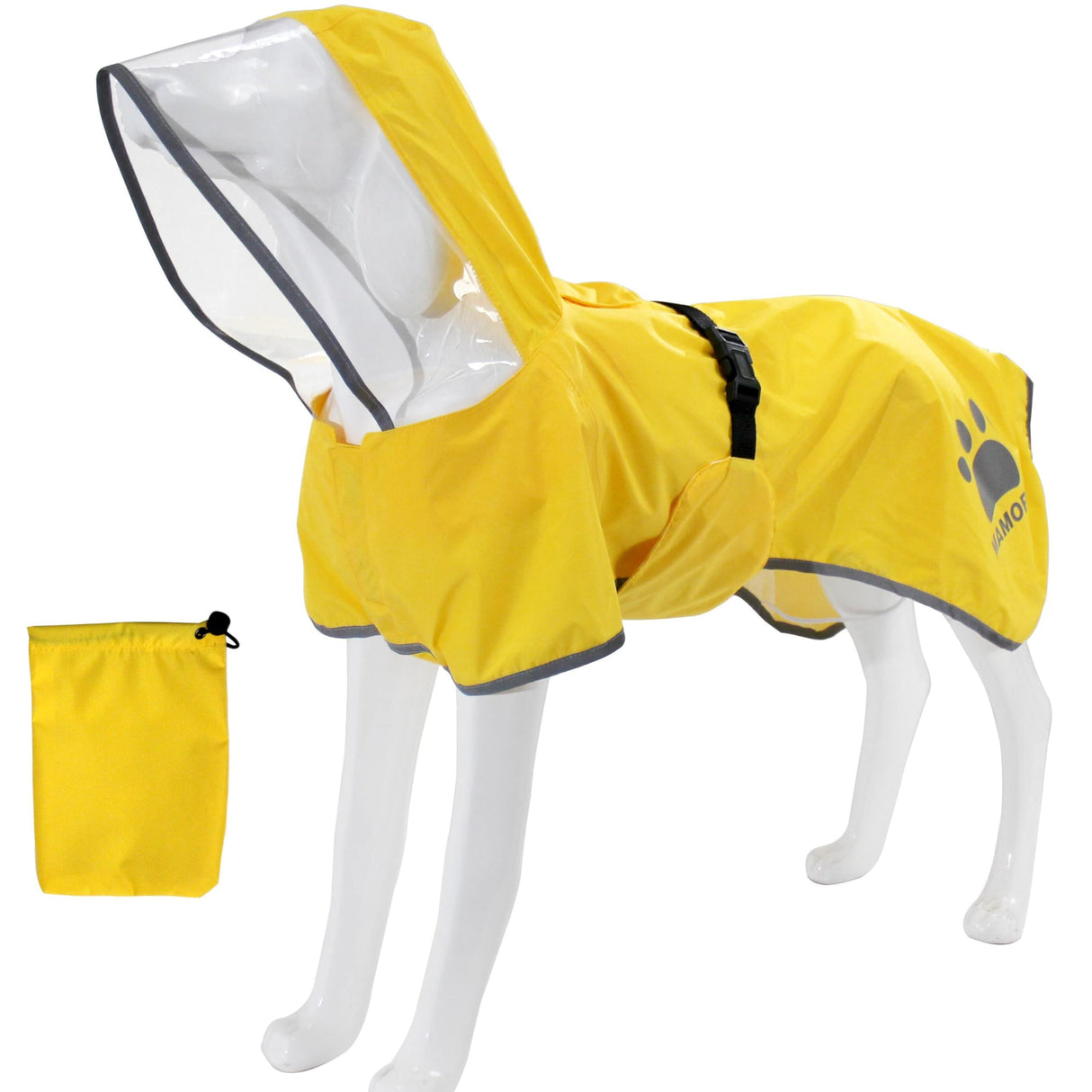 MAMORE Dog Raincoat Waterproof, Lightweight Adjustable Dog Rain Coat Hooded Poncho with Reflective Strip for Large Medium Small Dogs (Yellow, Large)