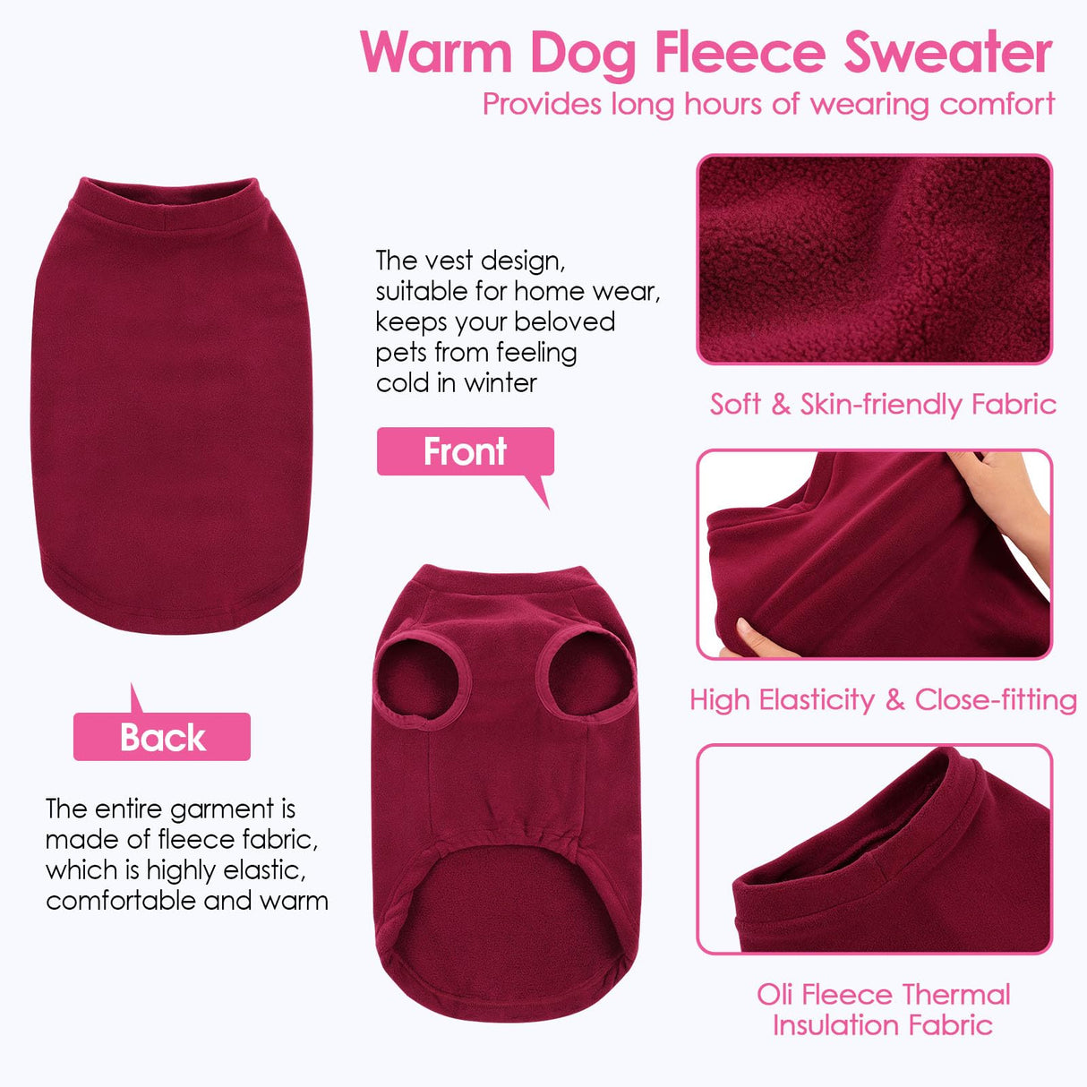 AOFITEE Fleece Dog Sweater, Warm Dog Fleece Vest, Thermal Oli Pullover for Small Dogs, Soft Sweatshirt for Fall Winter, Cozy Sleeveless Dogs Vest Boy Girl for Indoor Outdoor Red XS