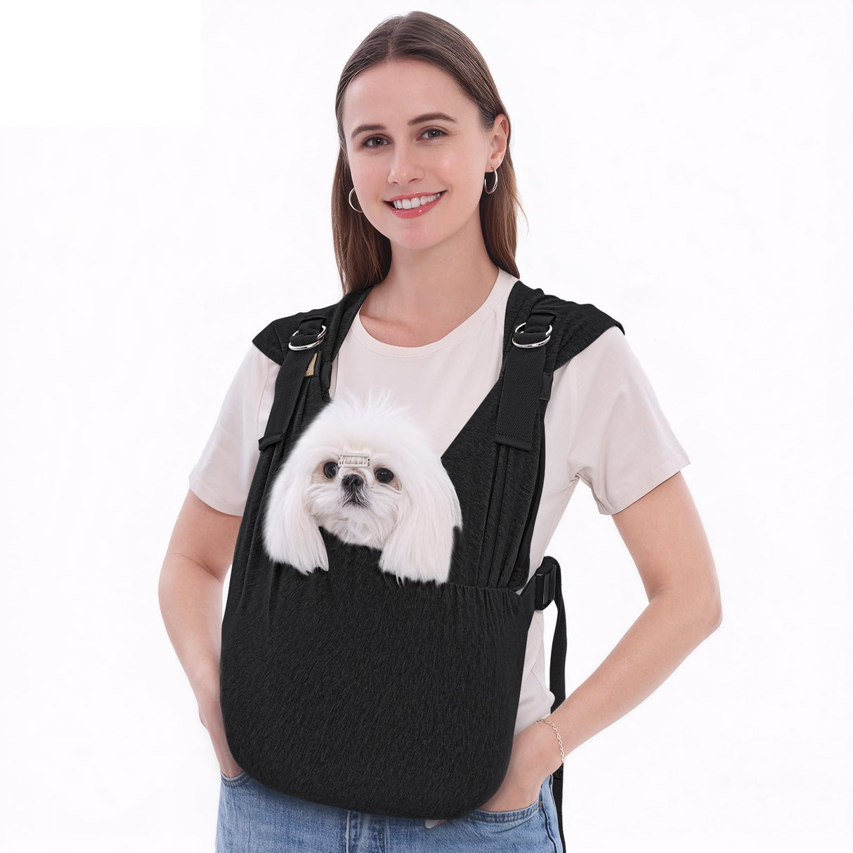 Supet Dog Carrier Sling for Small Dogs, Hands Free Adjustable Soft Cotton Puppy Chest Bag Carrier, Anti-Anxiety & Back Pain Relief Pet Front Pack (Black, XS)