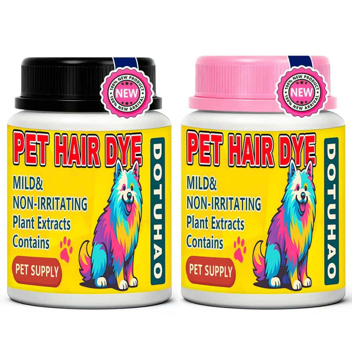 DOTUHAO Dog Hair Dye, Black & Hot Pink Color Pet Hair Dye Set, Pet Safe Dyes, Dog Hairs Coloring Agent, Fashionable DIY Pets Grooming, Easy to Use (2 color, Black & Hot Pink)