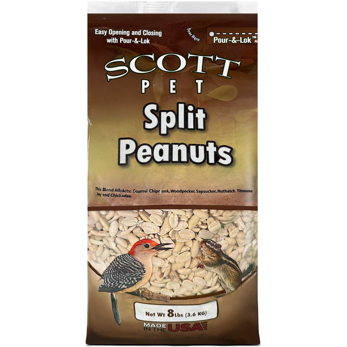 Scott Pet Wild Bird Seed, Peanuts Split (No Shell), 8 lbs Bag, Great Source of Protein and Fiber, Peanuts for Outside Wild Birds