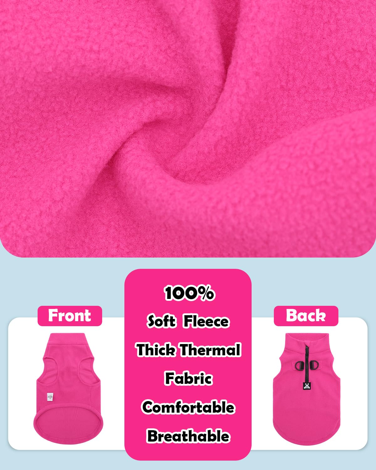 CuteBone Fleece Dog Vests Pink with Turtleneck, Half Zip-Up & Pullover Winter Sweaters Shirts for Small & Medium Dogs - Warm Thermal Jackets with D-Ring, Ideal for Cold Weather DZBX01XL