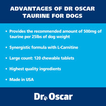 Load image into Gallery viewer, Taurine Supplement for Dogs Meets RDA of 500 mg per 25lbs Weight Unlike Most Alternatives, 120ct, Helps Maintain Dog Heart Health, Normal Function of The Cardiac Muscle & Normal Blood Flow