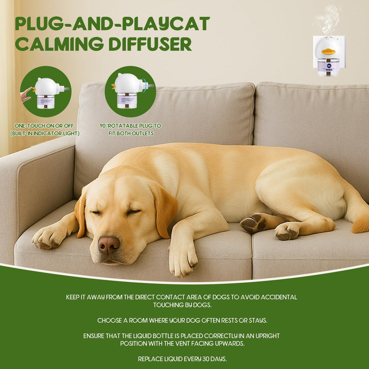 80S Dog Calming Diffuser, 6-in-1Dog Pheromones Calming Diffuser - for Stress, Destructive Behavior, Pee Accidents, Separation Anxiety, Barking, Aggression & Chewing - Help Train Dogs to Pee