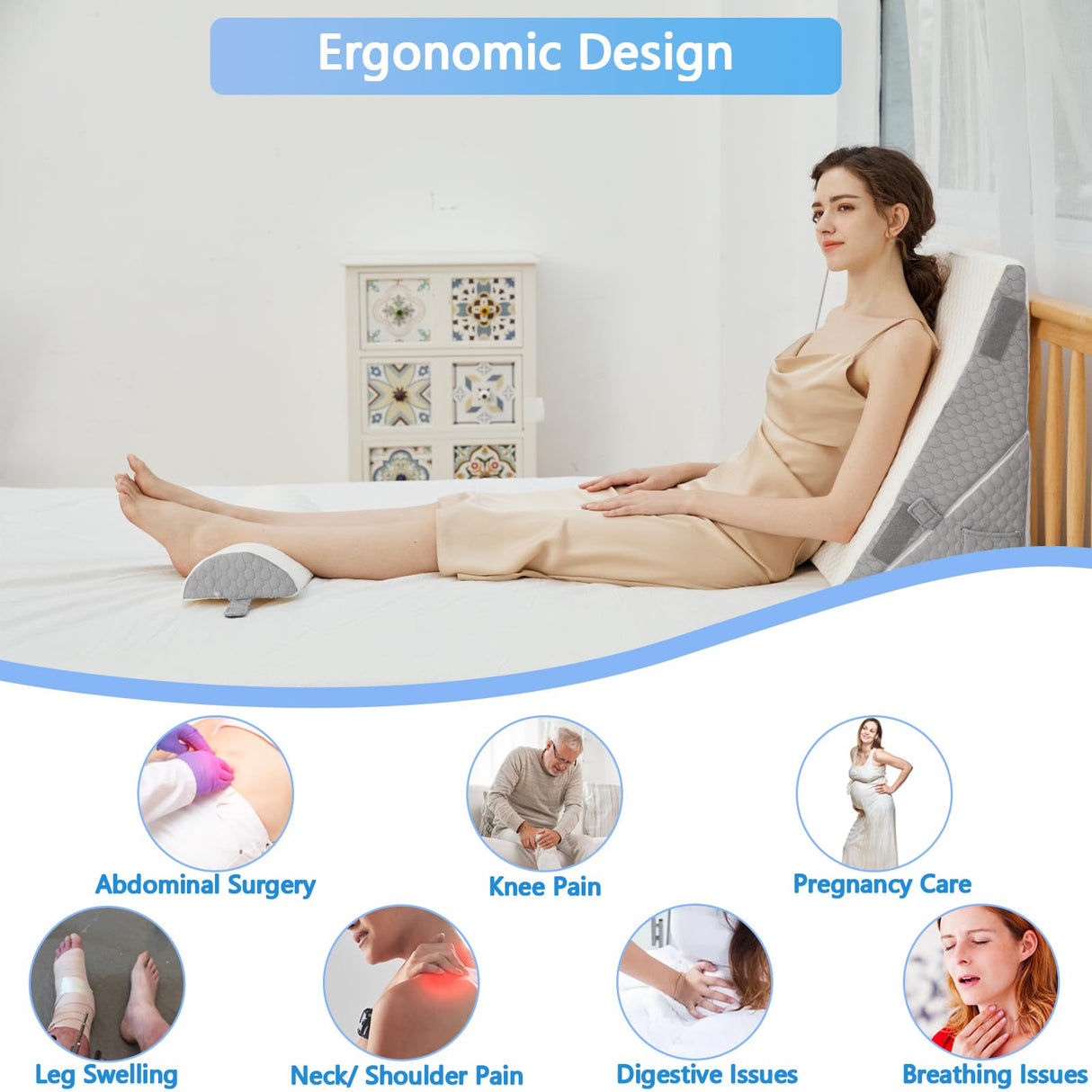 YIHATA Bed Wedge Pillow for Sleeping, Memory Foam Wedge Pillow Set for Post Surgery 12 Inch Adjustable Triangle Pillow Wedge with Washable Cover for Legs, Back Pain, Snoring, Alleviate Acid Reflux