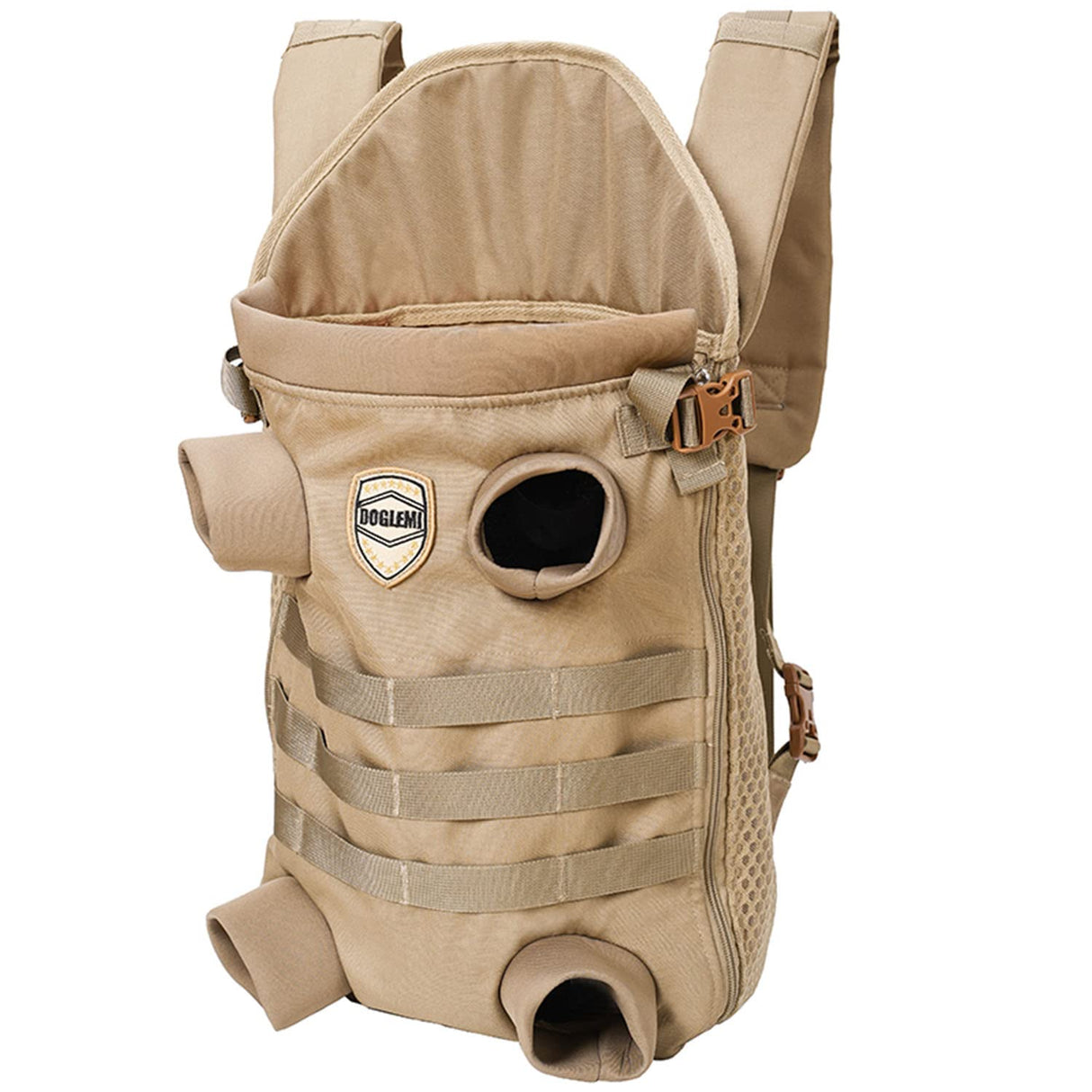 FLAdorepet Dog Carrier Tactical Backpack for Medium Large Dogs,Soft Hands-Free Legs Out Pet Front Cat Dog Carrier Backpack Travel Bag for Outdoor Traveling Hiking Camping (Medium, Khaki)