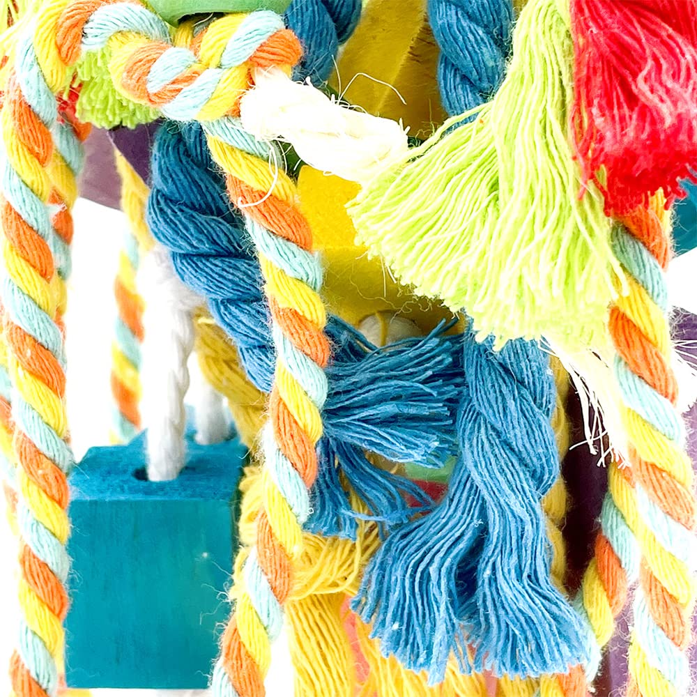 GILYGI 20.5 inch Parrot Chewing Toys - Wooden Block Tearing and Cotton Rope Toys for Medium Large Extra Large Parrot Conures African Grey Amazon Cockatoo and Macaw
