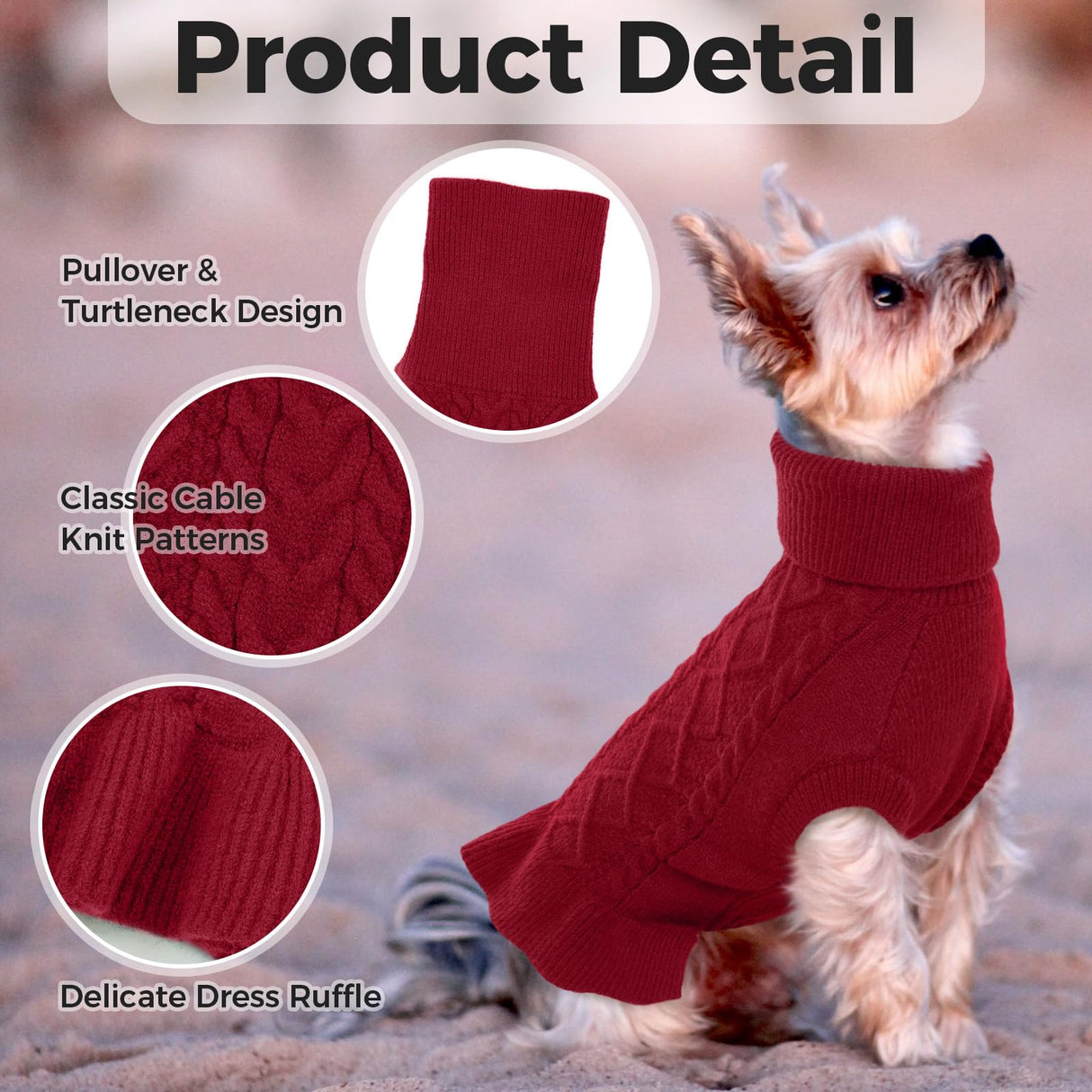 LeLePet Dog Sweater Christmas Turtleneck Knitwear Sweatshirt Cable Knit Warm Dress for Small Medium Large Dogs Puppy Fall Sweater, Dachshund, Shih Tzu, L, Red