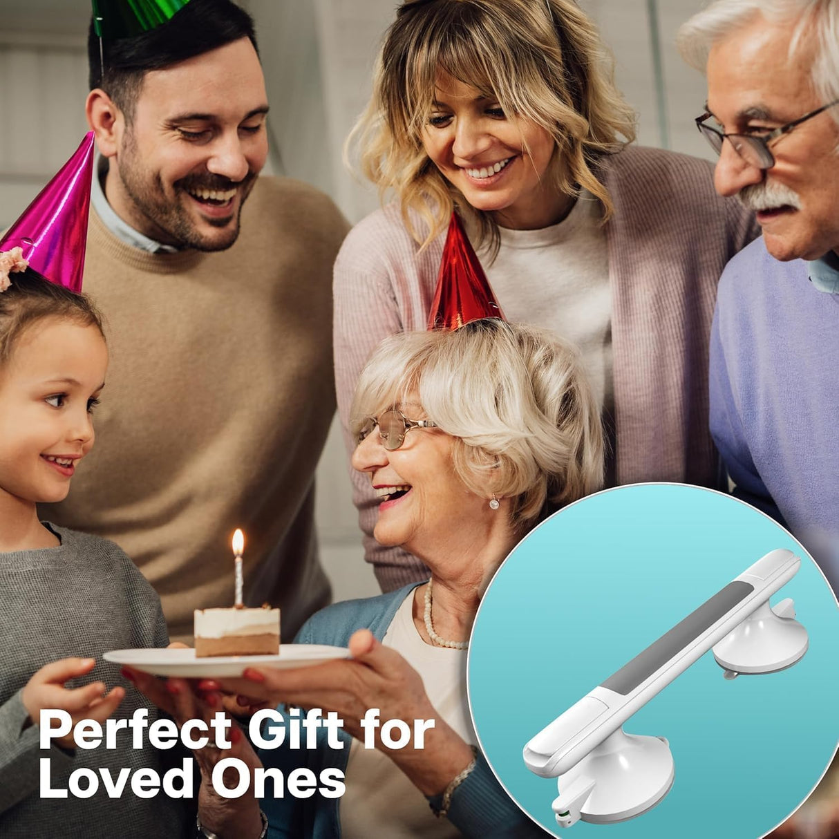 TenderTouches 12-Inch Shower Handle, Bathtub Safety Aids for Disabled and Elderly, Safety Grab Bar Suction Cup, Heavy Duty No Drilling Removable Shower Handrails for Seniors